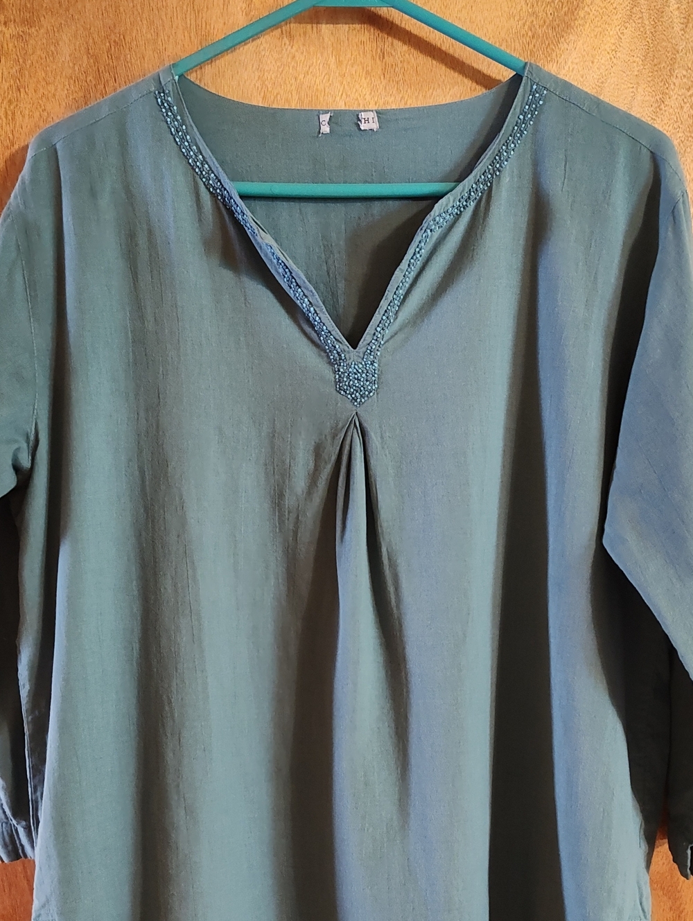 Coyuchi Organic Cotton Split Neck Tunic Twilight Blue Embroidery XL *See Meas. - Picture 2 of 15